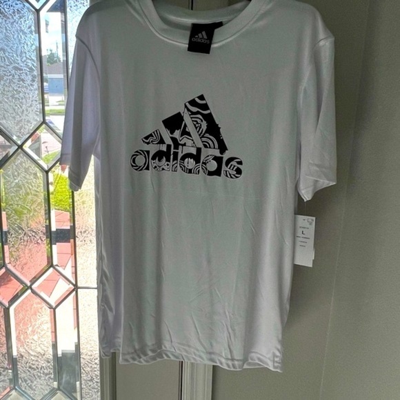 adidas : NEW Men White Short Sleeve TShirt with front Logo, Size L - Picture 1 of 10